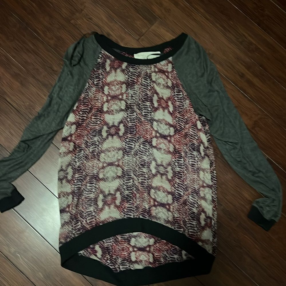 Vintage Havana Small Long Sleeve Top - Sheer Front - Black Sleeves - Long Sleeve